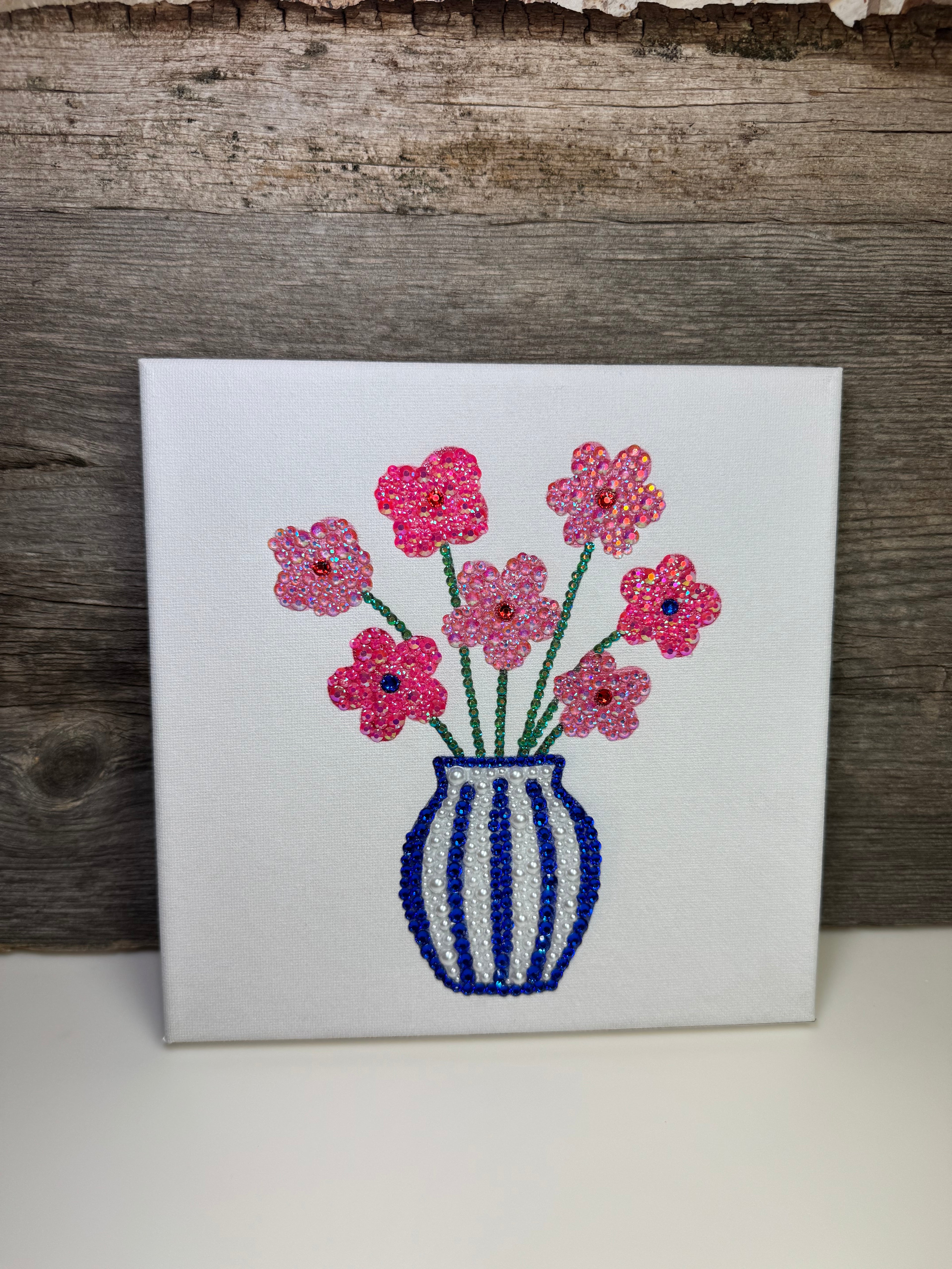 Blue Striped Vase Flowers