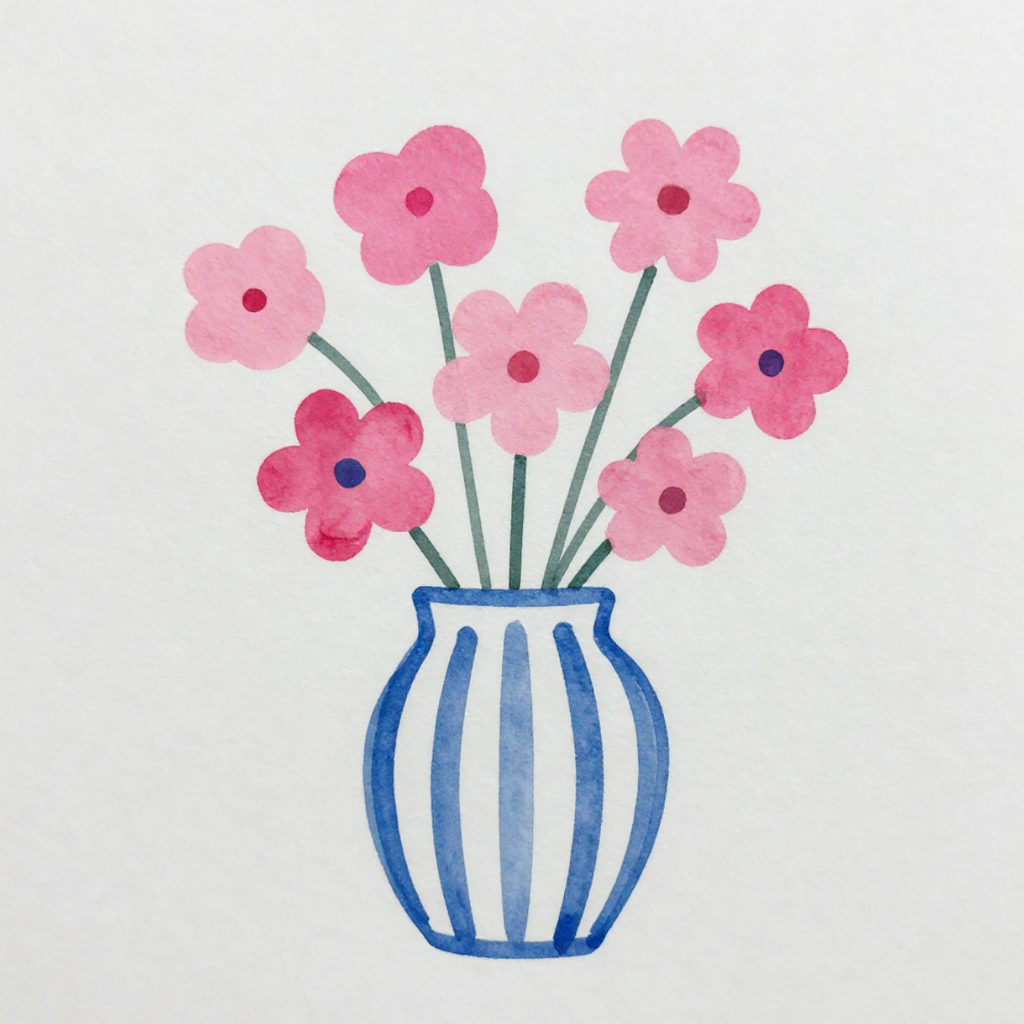 Blue Striped Vase Flowers