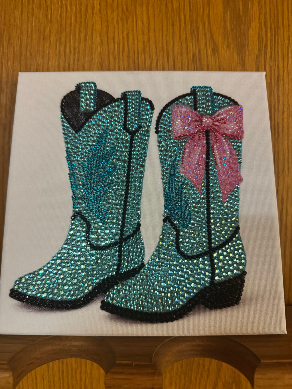 Cowgirl Boots Teal with Pink Bow