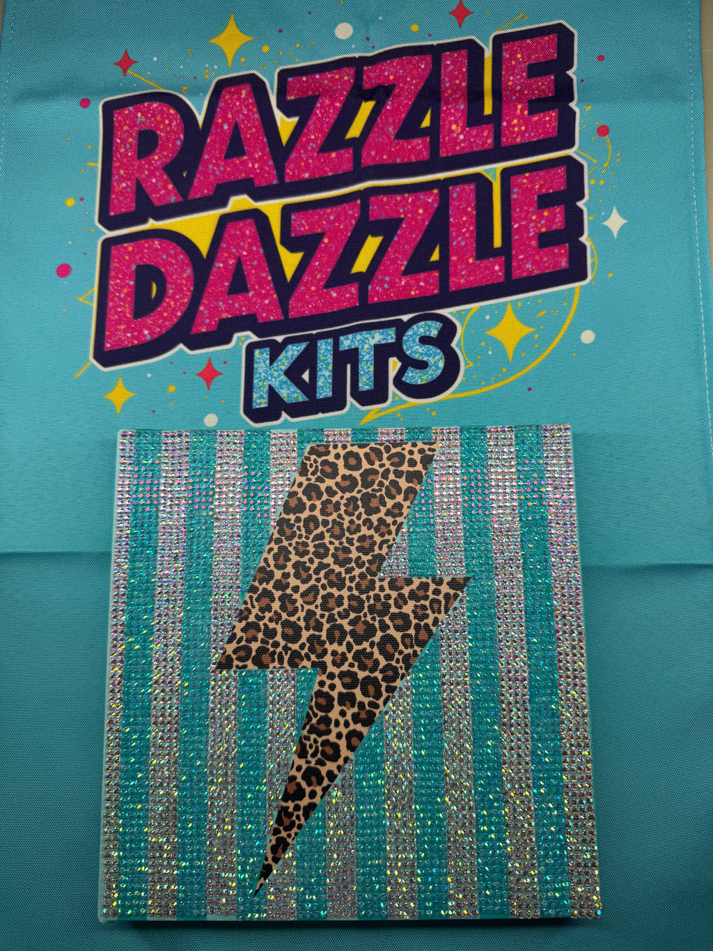 Cheetah Print Lightening Bolt Teal Stripes