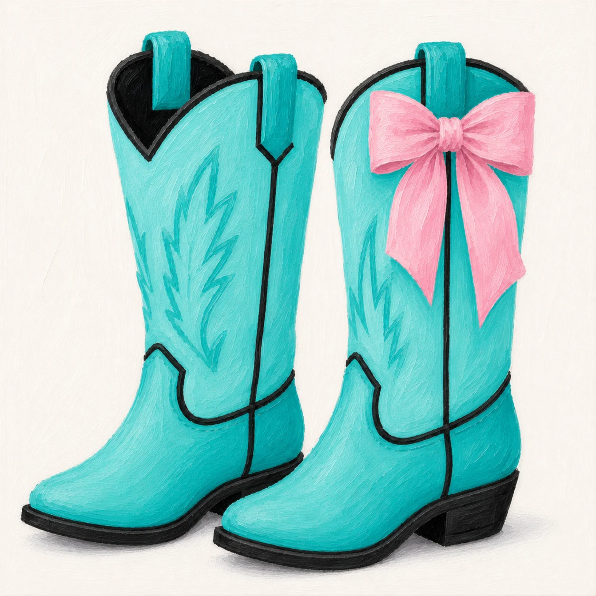 Cowgirl Boots Teal with Pink Bow